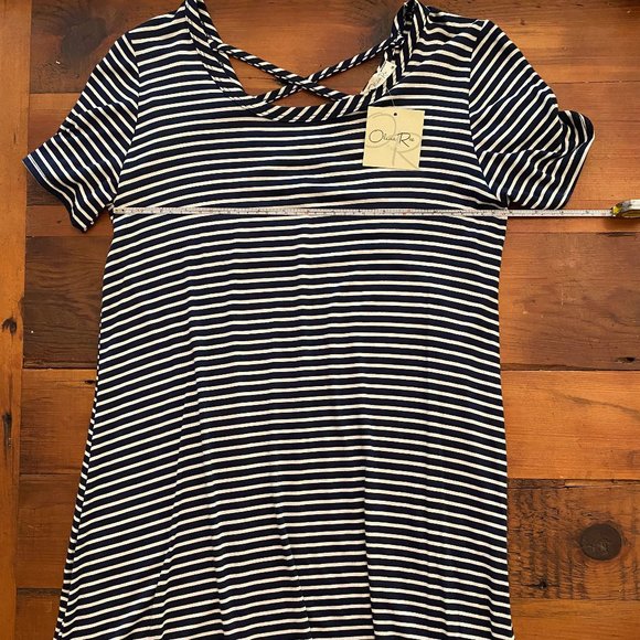 OLIVIA RAE NAVY WHITE STRIPE SHORT SLEEVE DRESS SZ LARGE BRAND NEW NWT - Picture 2 of 5